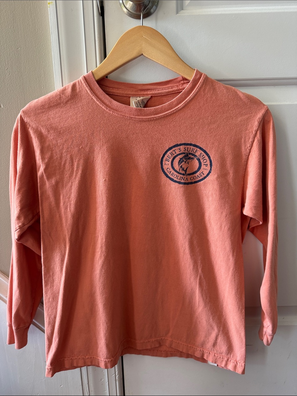 Kids Long-Sleeve Coral Bert’s Surf Shop Comfort Colors Tee